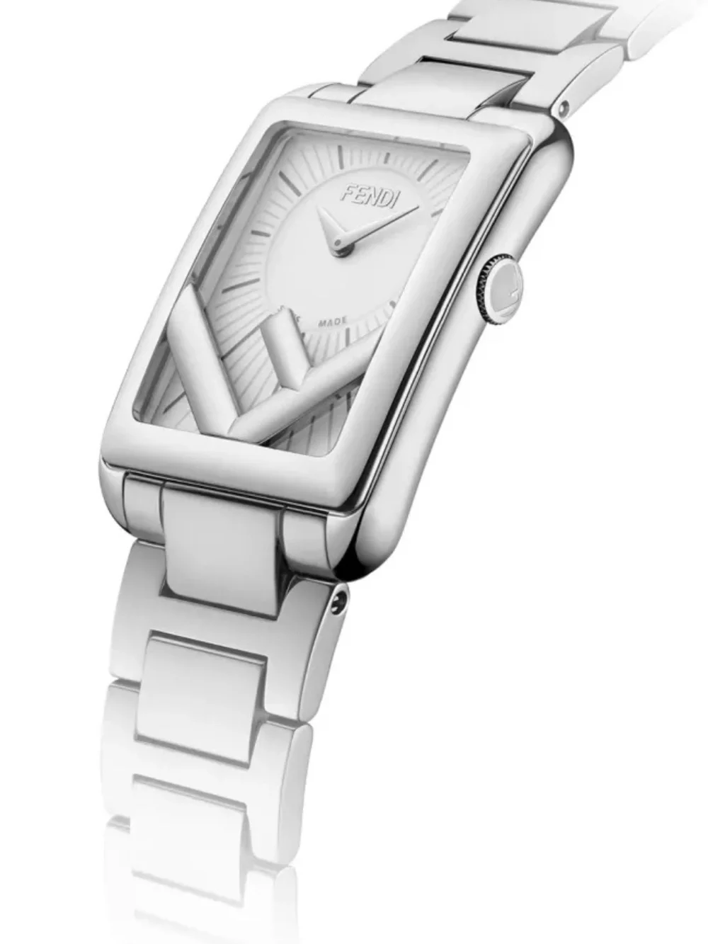 Fendi Silver White Rectangular Bracelet Watch